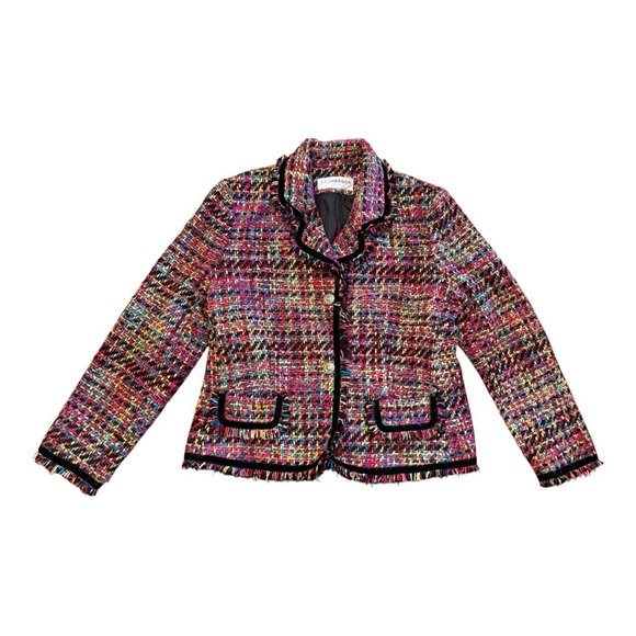 Vintage Sag Harbor Jacket Women Petite 12 Multi Tweed Lined Fringe Blazer - Picture 1 of 9